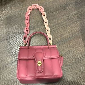Coach Willis Top Handle Bag with Quilting - Rose Pink w/ Acrylic Coach Strap